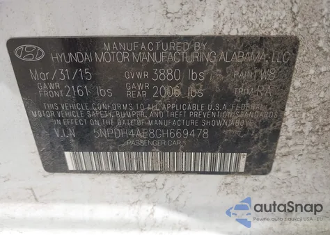 2016 Hyundai Elantra Se из США, поврежденный, VIN 5NPDH4AE8GH669478